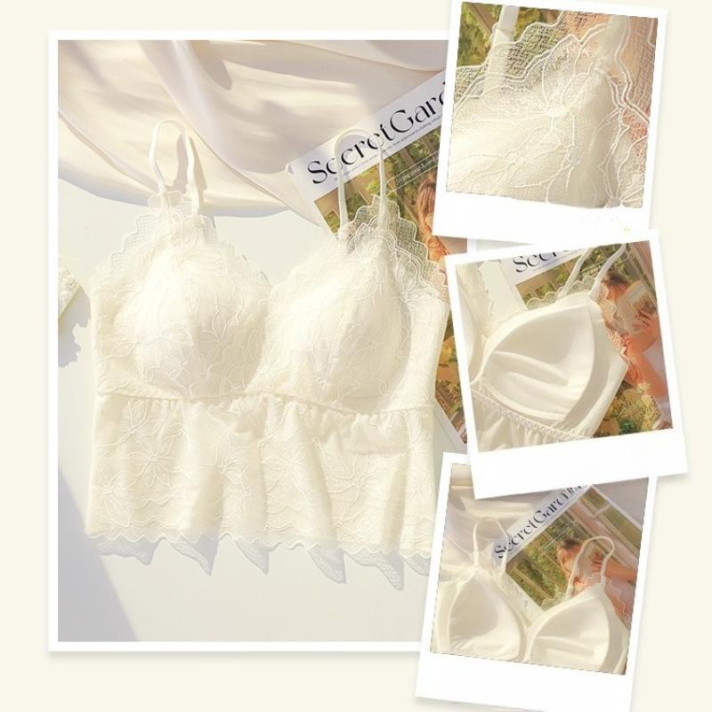 Women Lace Bras Top Comfortable Bralette Solid Color Sexy Underwear Vest Female Hollow Out Wireless Lingerie Seamless Bra