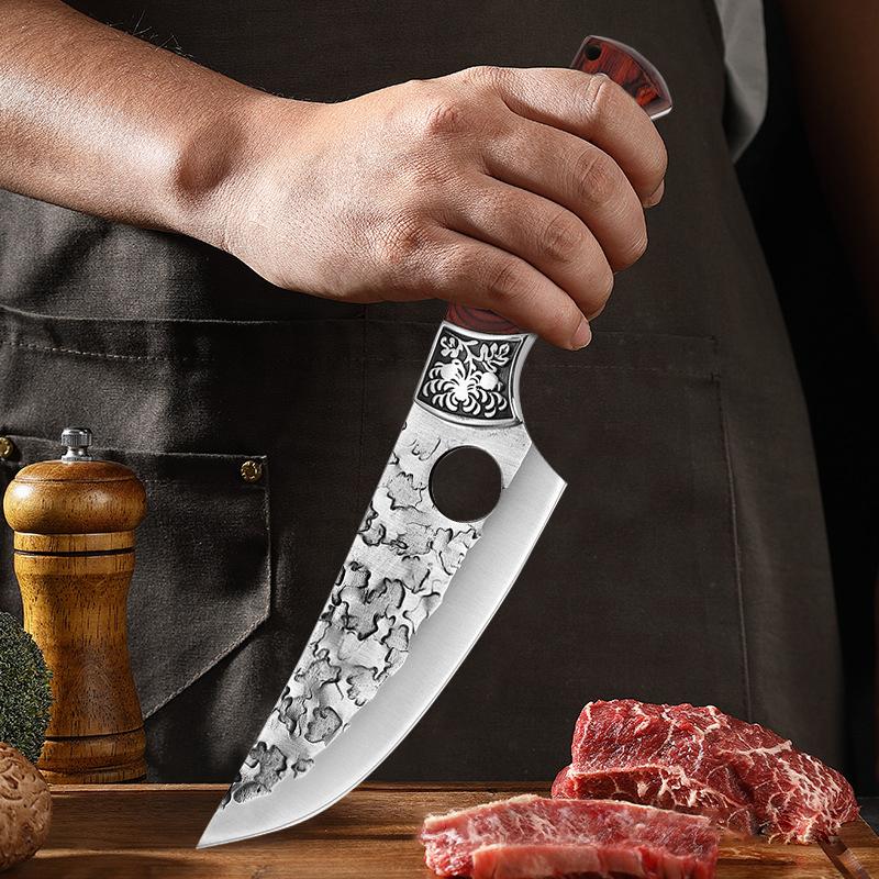 Кованый кухонный нож шеф-повара, профессиональный мясницкий нож для обвалки мяса, нож из нержавеющей стали для мяса, рыбы, фруктов с чехлом