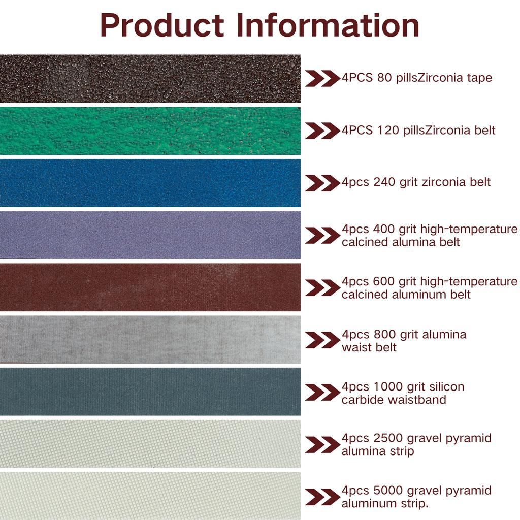 Комплект из 36 шлифовальных лент, износостойкая ленточная шлифовальная бумага, прочная шлифовальная абразивная лента, набор для замены шлифовальных лент