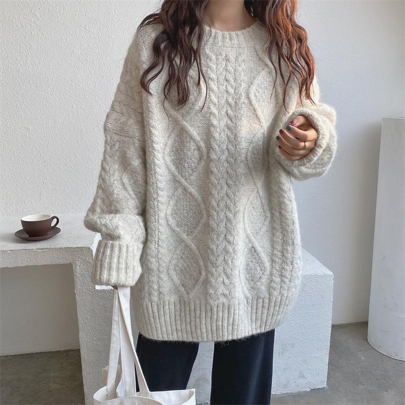 Twist Round Neck Pullover Sweater Female Autumn And Winter New Korean Version Loose Soft Waxy Sweater
