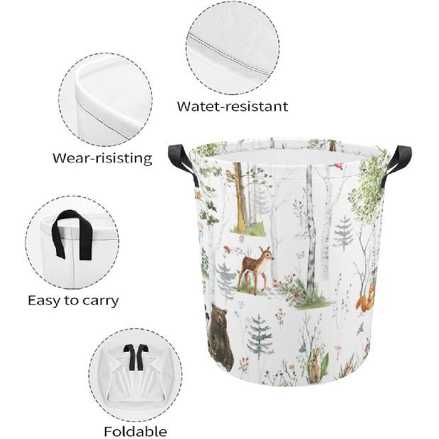 Корзина для белья «Лесные животные», Складная корзина для одежды, Водонепроницаемая корзина для хранения «Лес», «Лиса», «Медведь», «Олень», с ручкой, для детской комнаты, «Джунгли», «Олень», для стирки