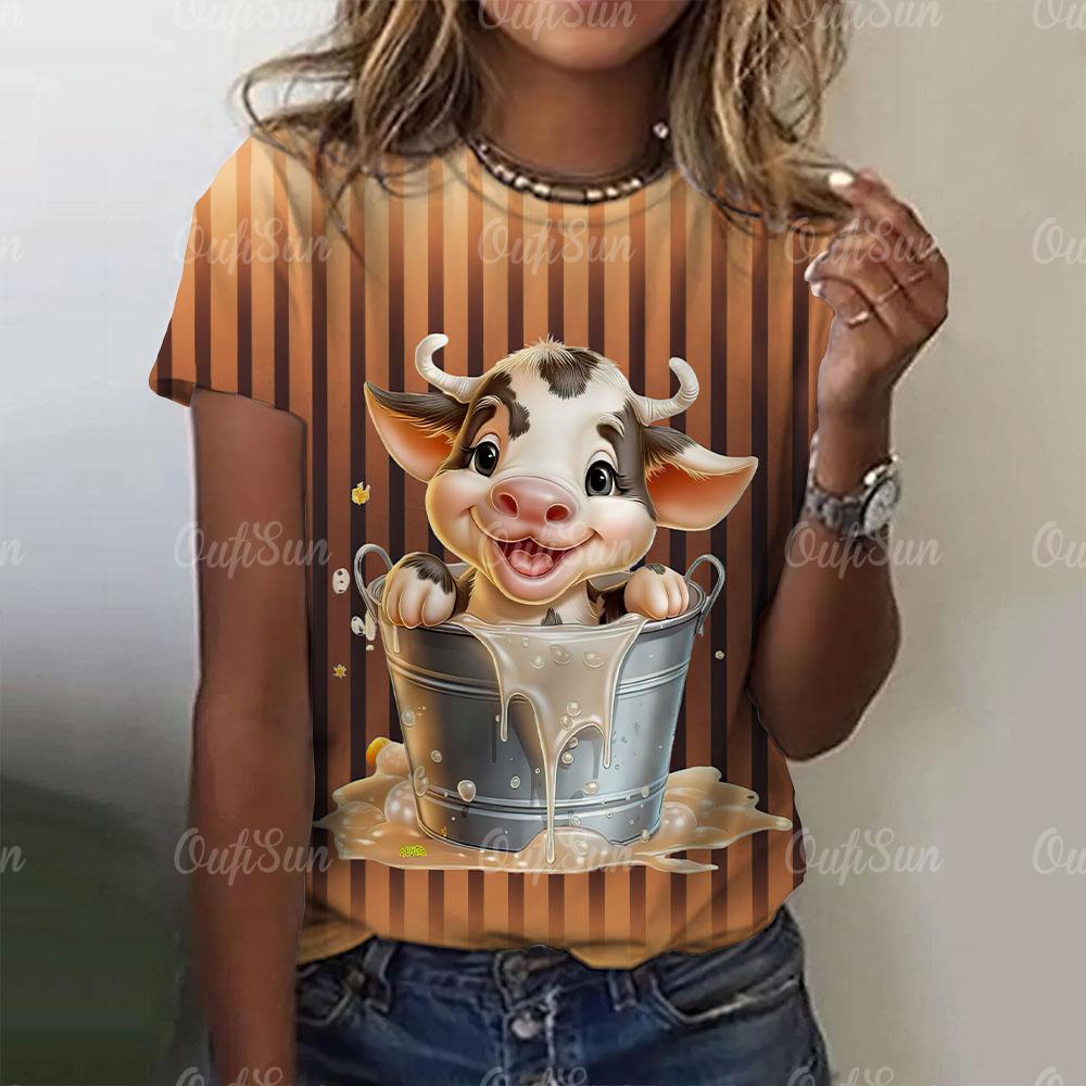 Fashion Women's T-shirts 3D Black And White Dairy Cow Print Cute Animal Short Sleeves Tees Tops Summer New Trend Female Clothing