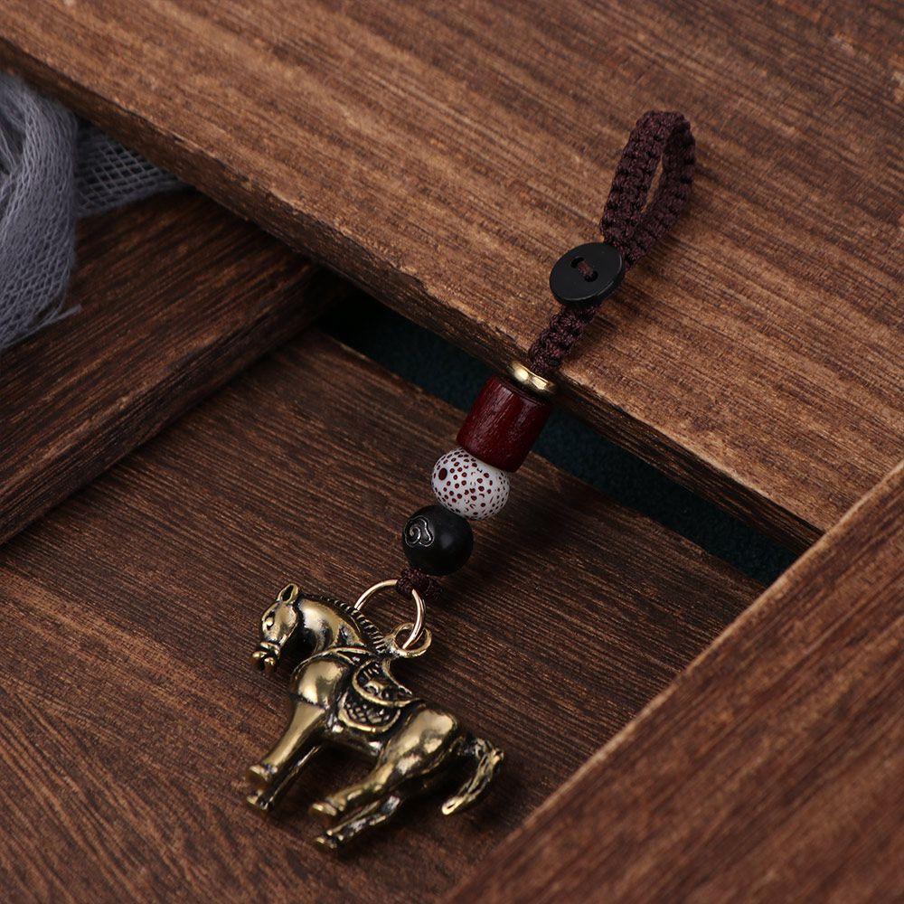 Wealth Chinese Zodiac Key Ring Copper Weaving Key Chains Horse Lucky Bag Pendant Women Men