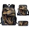 Kids Dinosaur Backpack Set Elementary School Oxford Fabric Ergonomic Back Support Breathable Lightweight 3-Piece Kit