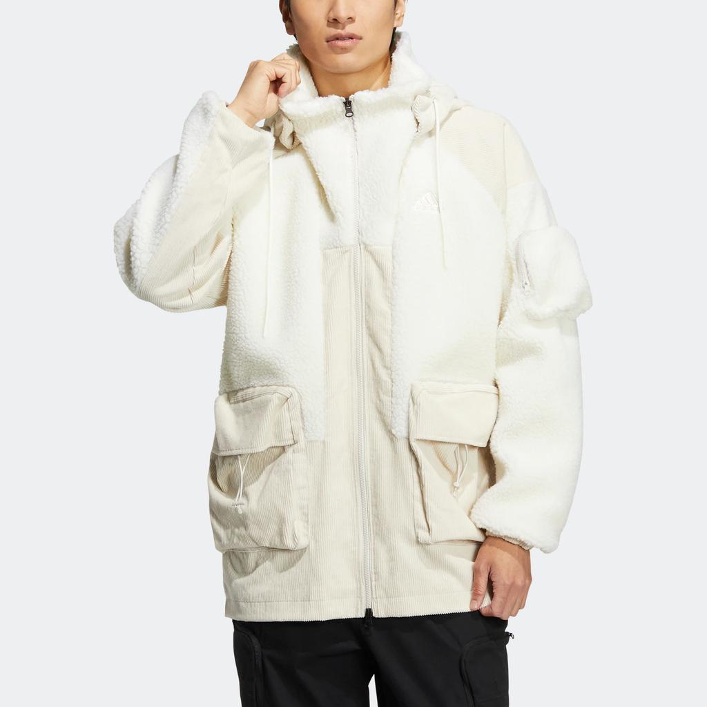 adidas Мужские вельветовые куртки Белые с капюшоном Умеренные HN9017