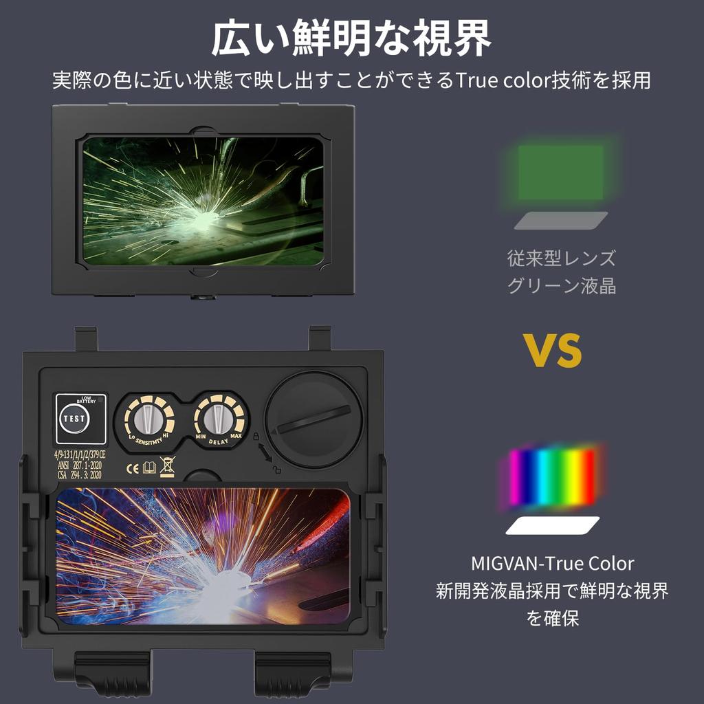 Сварочная маска MIGVAN с широким полем обзора для истинно яркого ЖК-дисплея, легкая и прочная, с легко заменяемым светофильтром, сварочная дуга, уровень затемнения, совместима с и