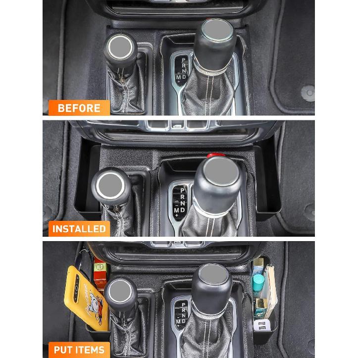 Savadicar GT-2 Shifter Storage Box, Gear Shift Side Tray, Center Console Organizer Compatible With 2018-2025 Jeep Wrangler JL JLU 4XE & Gladiator JT,