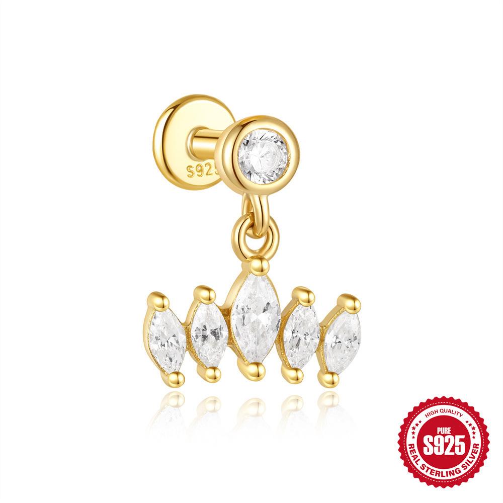 S925 Tremella Decoration Женские серьги-гвоздики из стерлингового серебра с простым темпераментом и маленьким цирконием с плоским дном Серьги-подвески с темпераментом