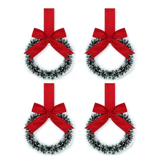 Mini Christmas Cabinet Wreaths 5.1 Inch Small Kitchen Xmas Decor with Red Ribbon Bow Plastic Rattan Fabric Window Door Office Holiday Decoration