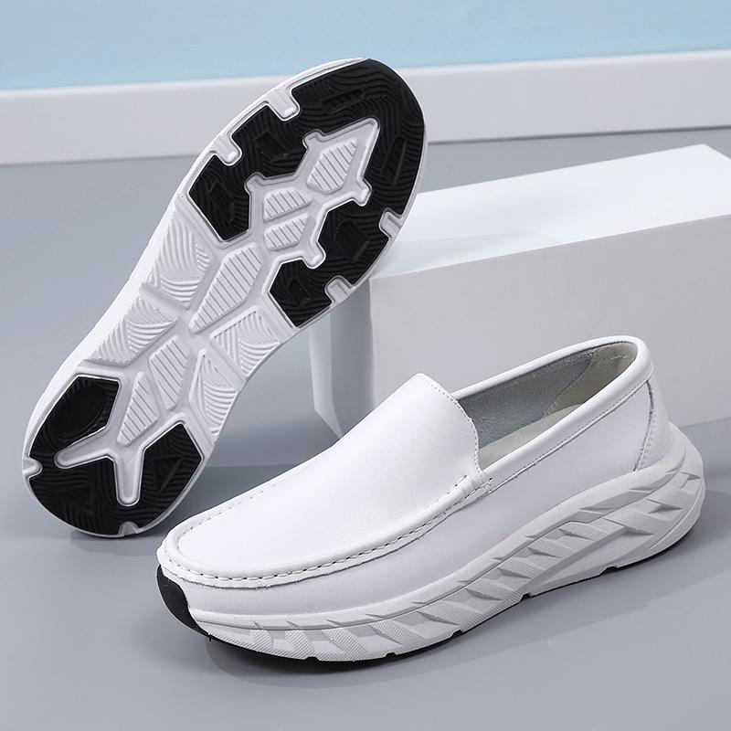 Men Loafers Platform Nurse Shoes  Casual Wide Soft White Leather Shoes for Father Large Size Orthopedic Shoes