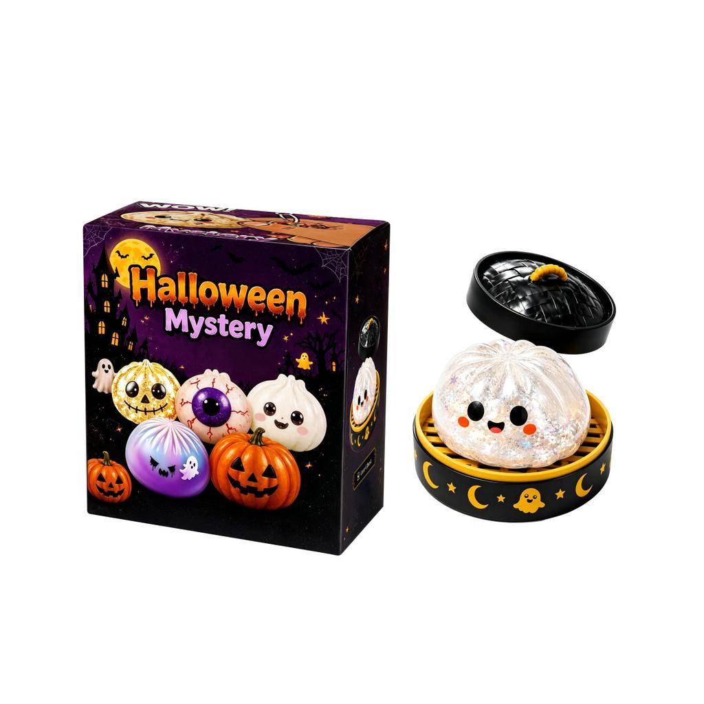 Christmas Halloween Ghost Pumpkin Squishy Toy With Steamer Box Portable Hand Play Decor Toy