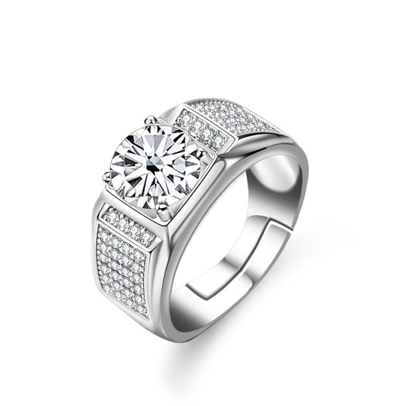 Bague Ringen Настоящее кольцо с муассанитом для мужчин, стерлинговое серебро, 2 карата, круглые блестящие бриллианты, обручальное кольцо, мужские свадебные украшения