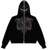 Rhinestone Cobweb Zip Up Oversized Sweatshirt 2023 Autumn Goth Hoodie Men Women Grunge Hooded Jacket Streetwear Y2k Clothing