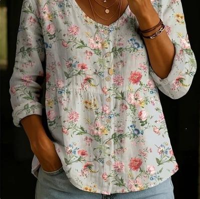 1116 European and American women's shirt women's top crew neck flower 1D printing