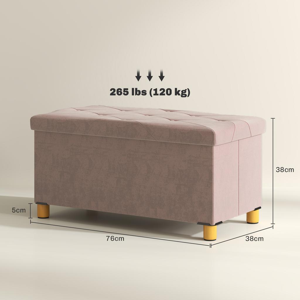 Foldable End-of-Bed Storage Bench Volume 67 L Load Capacity 120 kg with Lid 76L x 38W x 38H cm Pink