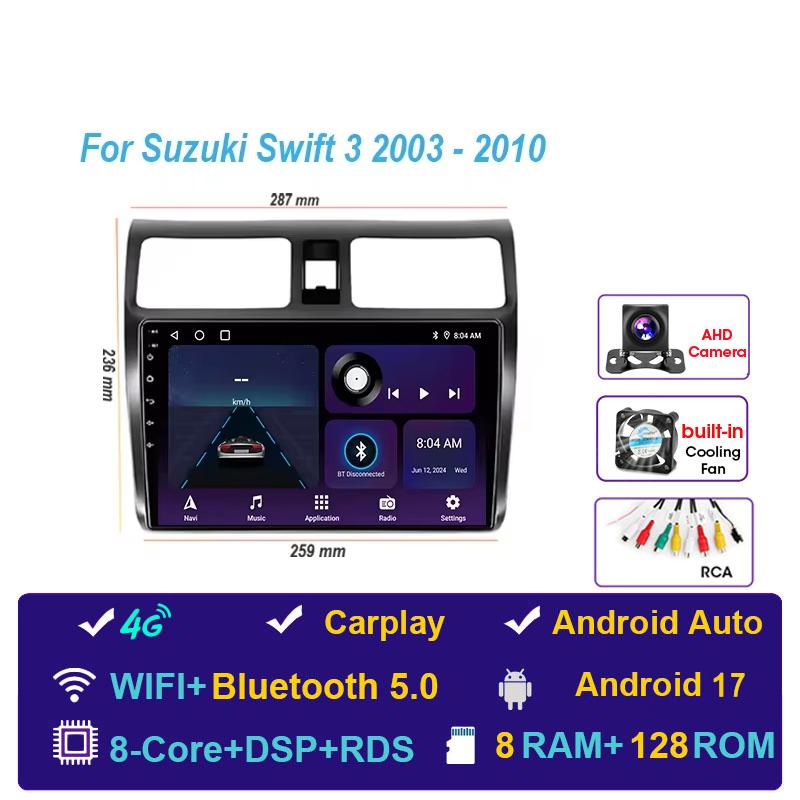 Автомагнитола Android 17 Для Suzuki Swift 2003-2010 Навигация Мультимедиа Видеоплеер Carplay Авто Головное устройство BT Стерео GPS 4G WIFI