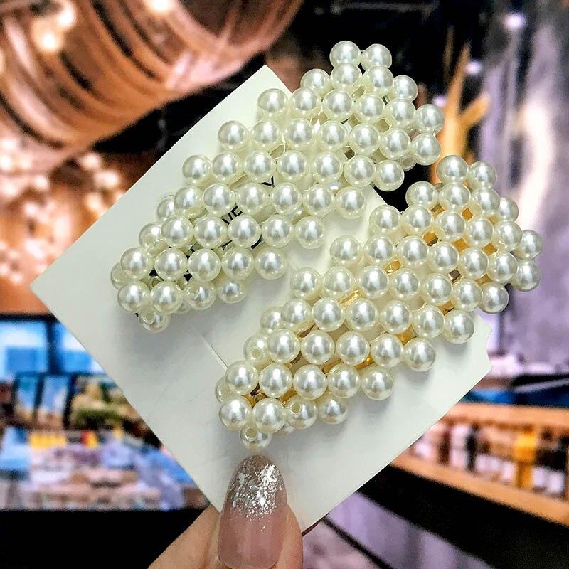 Новая корейская заколка для волос с жемчугом для женщин и девочек, заколка для волос с геометрическим рисунком, заколки с плетеным жемчугом, боковой зажим, головные уборы, модные аксессуары для волос