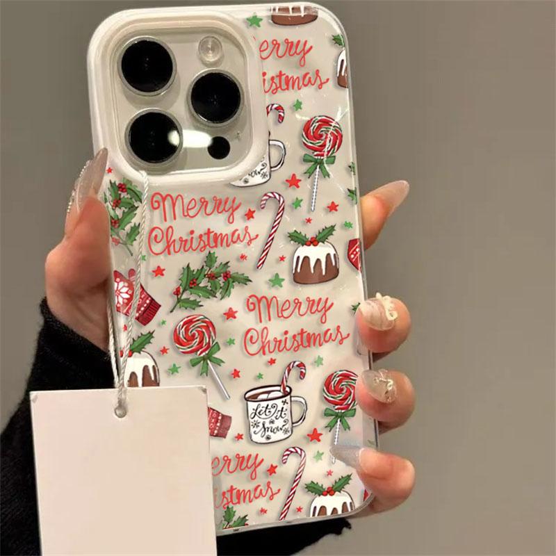 15PRO Christmas cake lollipop red Stars Phone Cases for iPhone 11 12 13 14  16E  Pro Max Air Plus Shockproof Soft TPU Cover Case