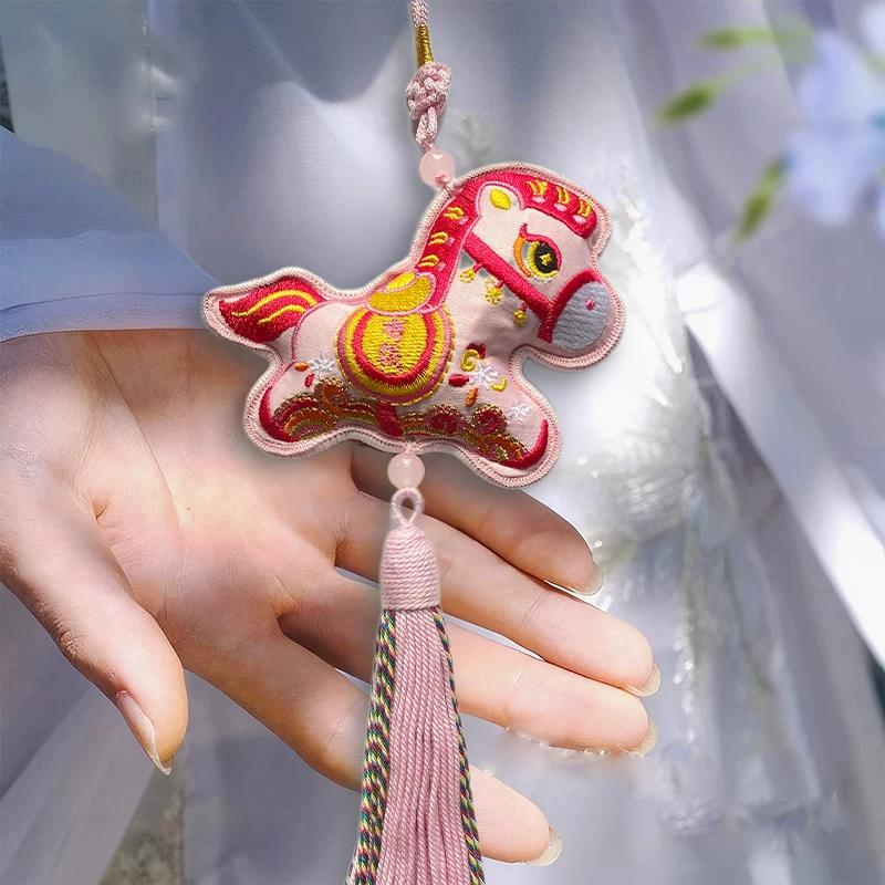Year of the Horse New Year Sachet Embroidery DIY Handmade Material Kit Small Horse Sachet Hanging Ornament Ancient Style Tassel Pendant Holiday Gift