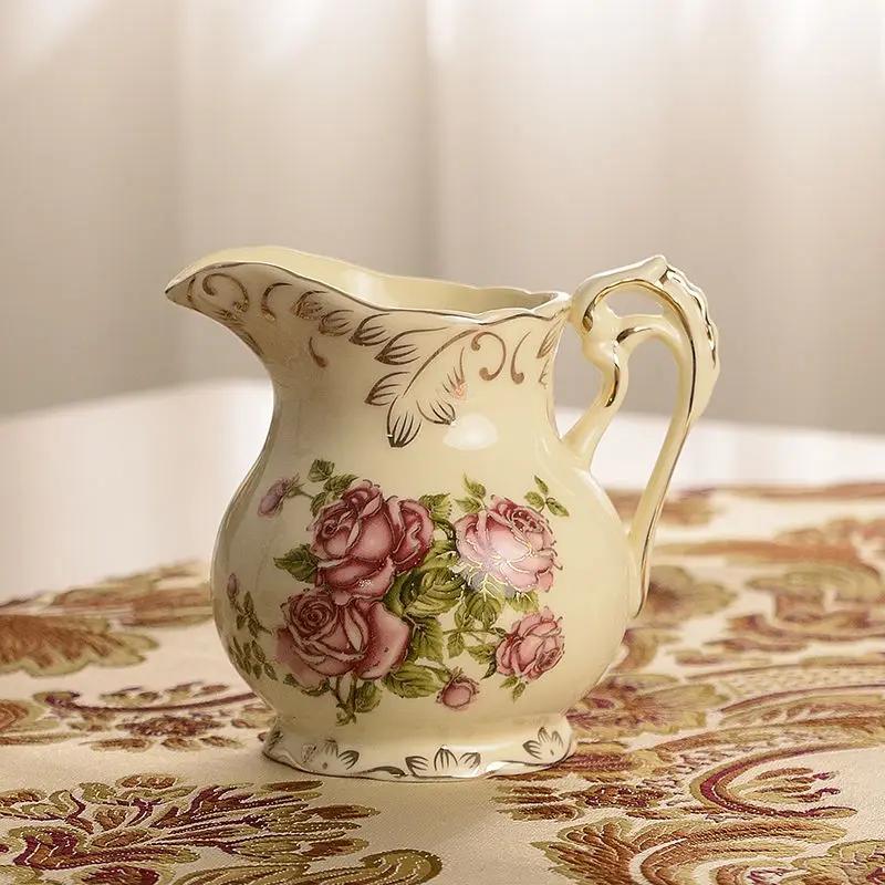 Розы Цветы Костяной фарфор Кофейный сервиз Британский фарфоровый чайный сервиз Керамический горшок Сливочник Сахарница Чайник для чаепития Кофейная чашка Кружка Кофе