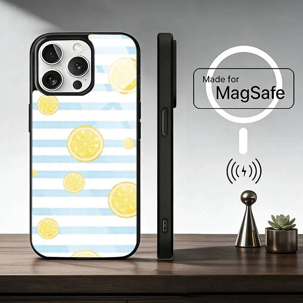 Чехол для телефона Lemon C-Cool с полосатым рисунком для iPhone 17, 16, 15, 14, 13, 12, 11 Plus, Pro, магнитный для беспроводной зарядки MagSafe