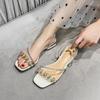 Fashion 2024 Summer Sandals Women Low-heel Rhinestones Black Korean Fashion Wear High-heel Slippers Girls Large Shoes Free Delivery
