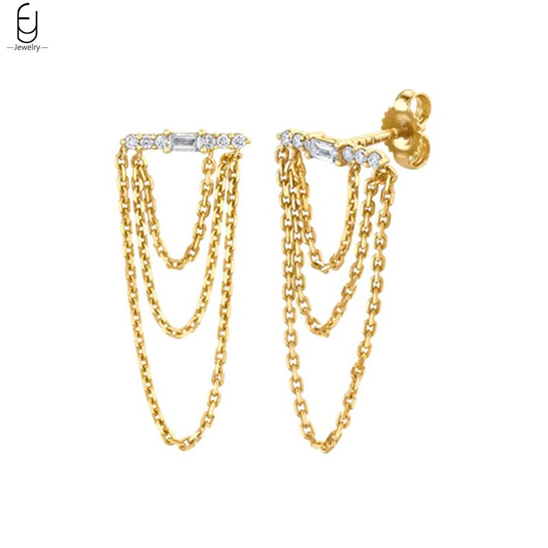 925 Silver Needle Luxury Long Chain Tassel Crystal Stud Earrings For Women Exquisite Pendant Gold Earrings Fine Jewelry
