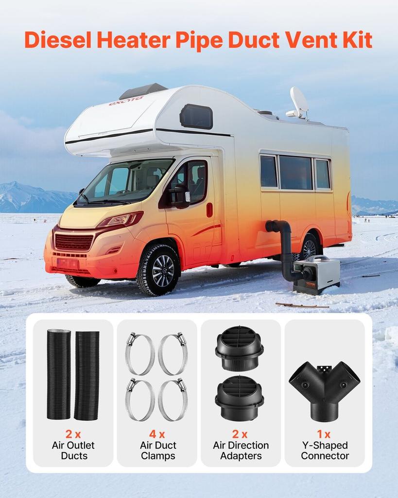 Diesel Heater Pipe Duct Vent Kit, 75mm Heater Pipe Warm Air Outlet Vent Set with Y-Shaped Connector & Air Duct Clamps, Parking Heaters Air Ducts Vent