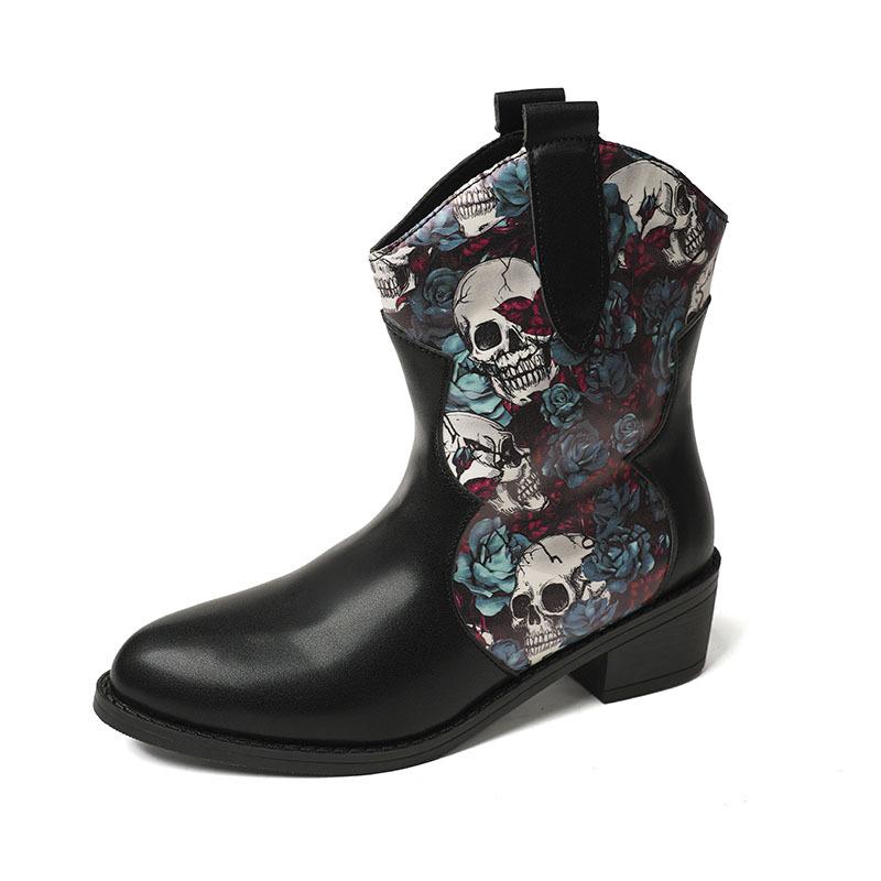 Большие повседневные короткие зимние ботинки с острым носком на толстом каблуке, осенне-зимние ботинки Martin средней высоты с принтом из искусственной кожи, размеры 35-43