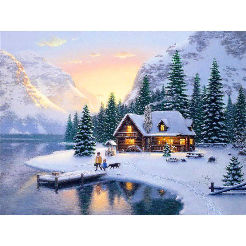 Snow Scenic DIY 5D Diamond Painting Full Round Rhinestone Winter Scenery Diamond Embroidery Cross Stitch Kits Home Decor