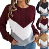 Ayollar Modasi Kundalik Keng Kontrast Rangli Dumaloq Bo'yinli Sviter Uzun Yengli Pullover Top