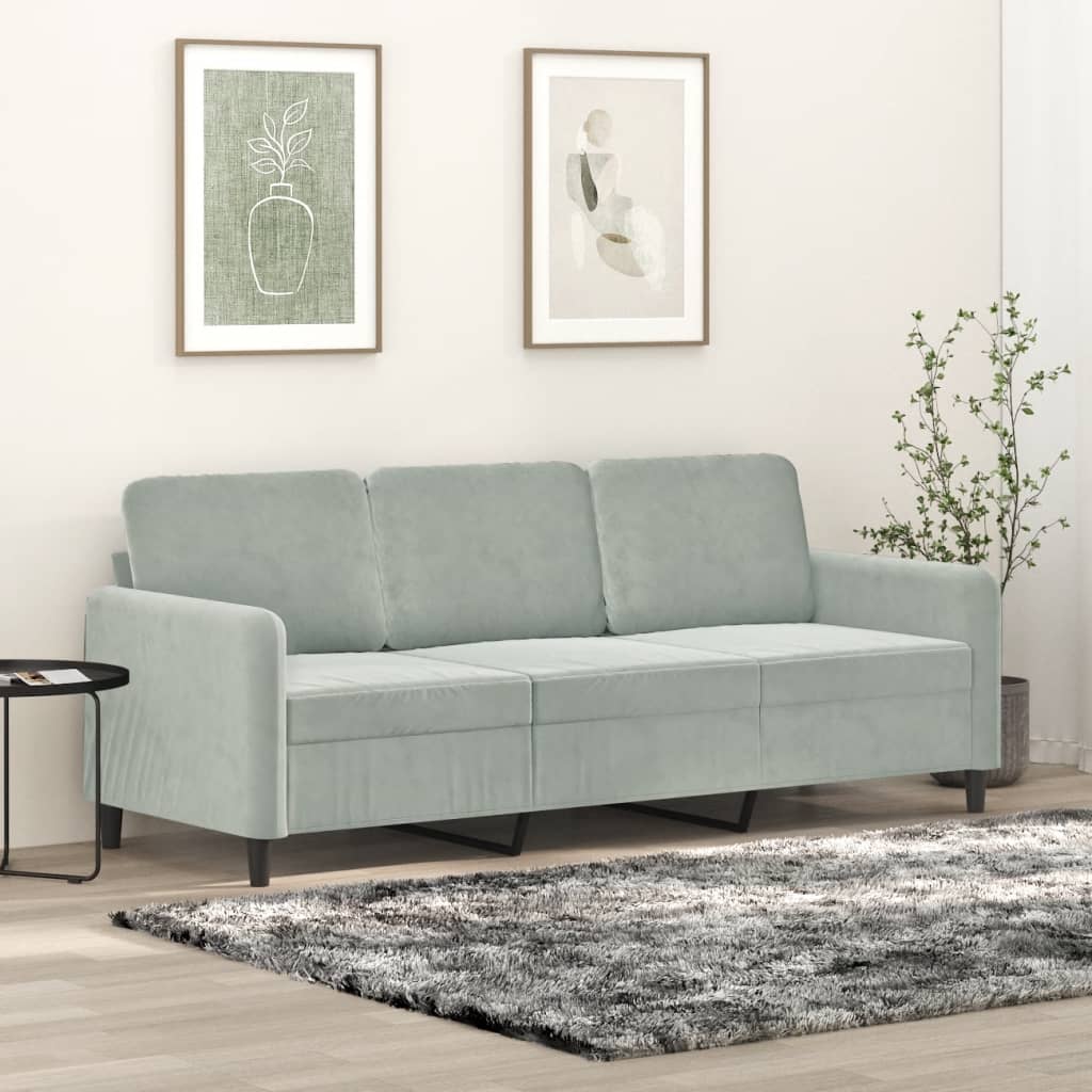 Vidaxl Sofa 3-Osobowa, Jasnoszara, 180 Cm, Tapicerowana Aksamitem
