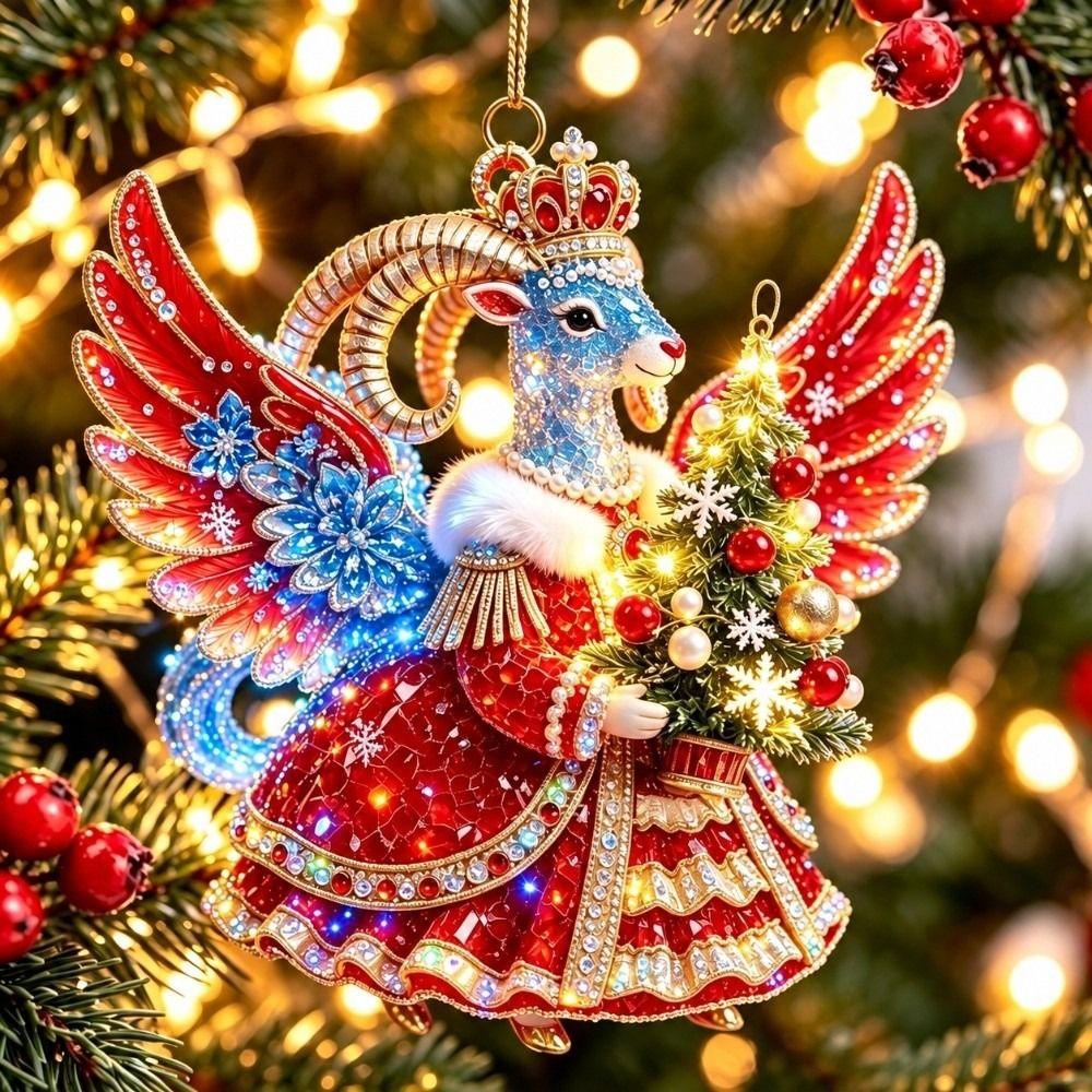 Lightweight Zodiac Sheep Ornament Acrylic Christmas Tree Ornament Keychain Backpack Purse Decor