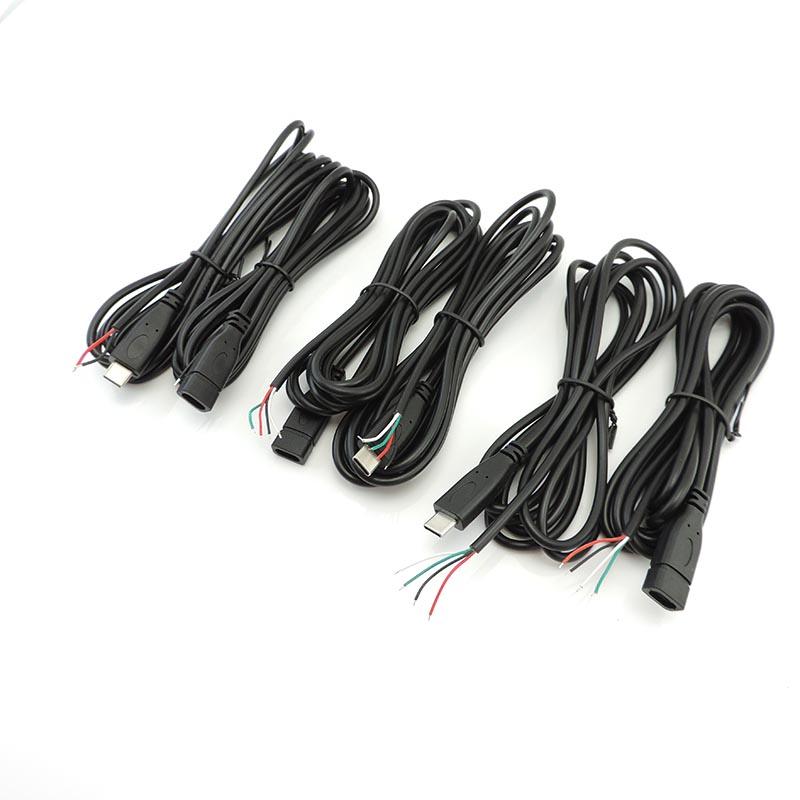2 метра 2pin 4pin core Type-C Male Female diy удлинитель питания ремонтный провод USB 2.0 кабель зарядное устройство разъем разъем линия передачи данных