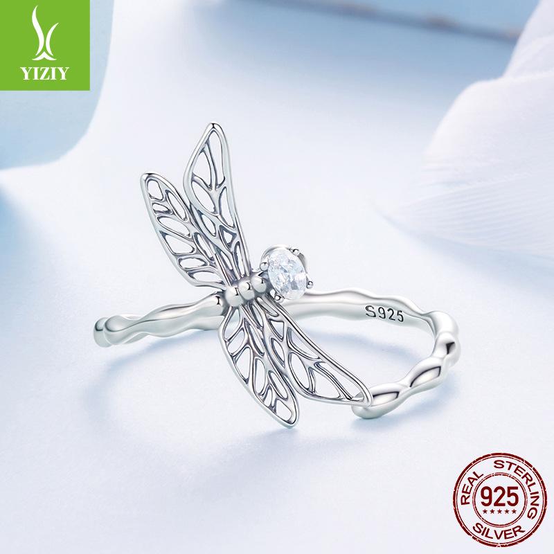 S925 Sterling Silver Dragonfly Open Ring Fresh Pastoral Insect Niche Ring Jewelry