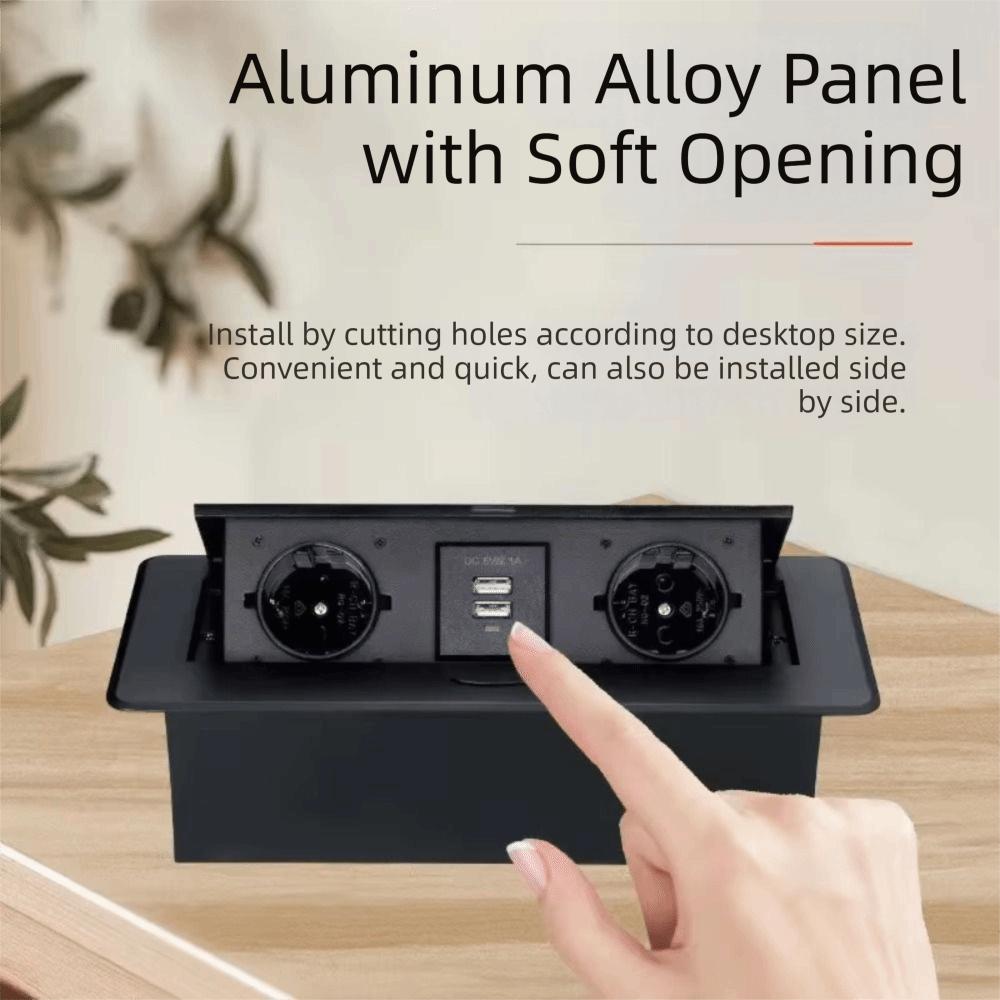 USB Charging Desk Socket Aluminum Panel Recessed Socket Press Hidden Socket Office Desk