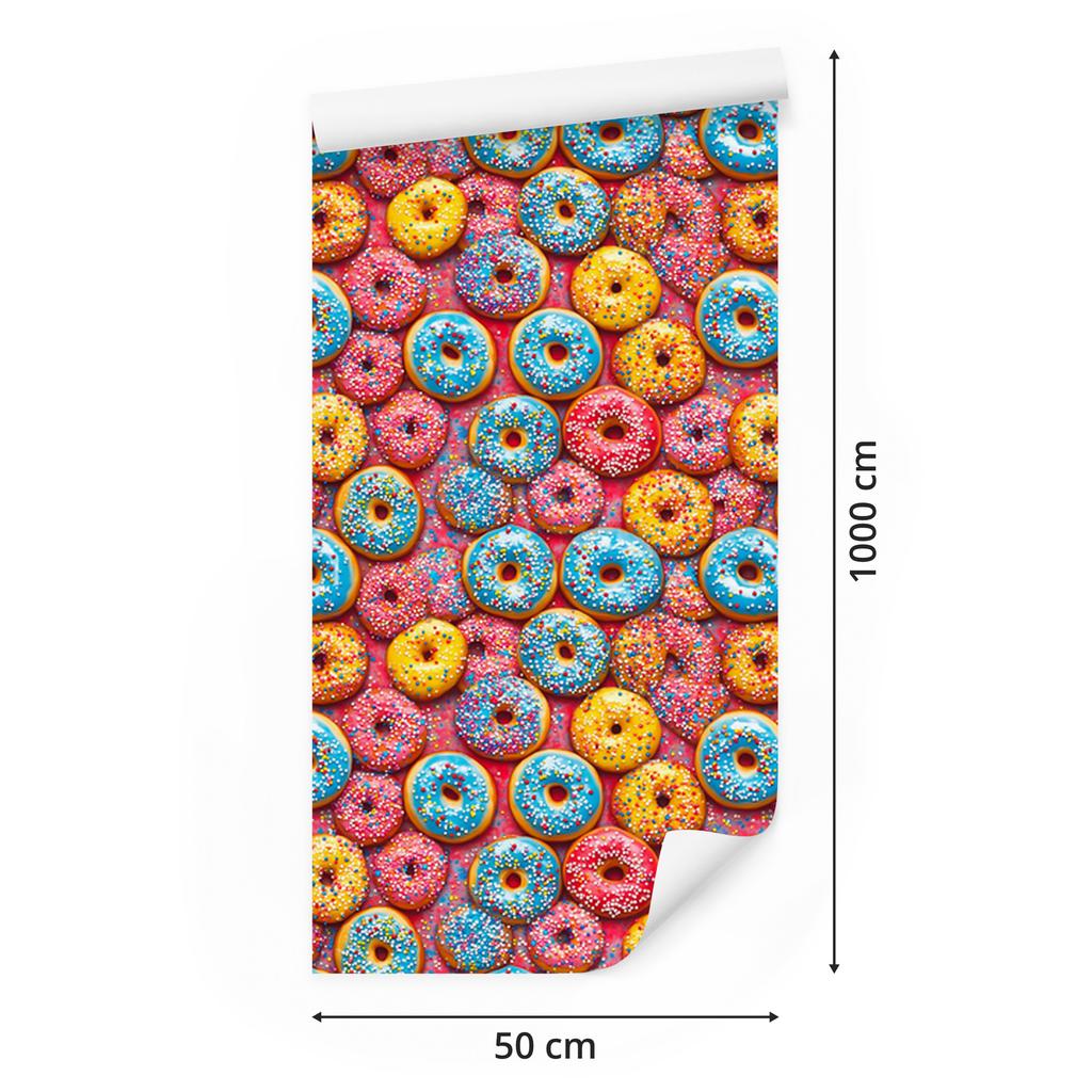 Wallpaper Colorful Donuts Red and Gold for Living Room and Bedroom 50x1000