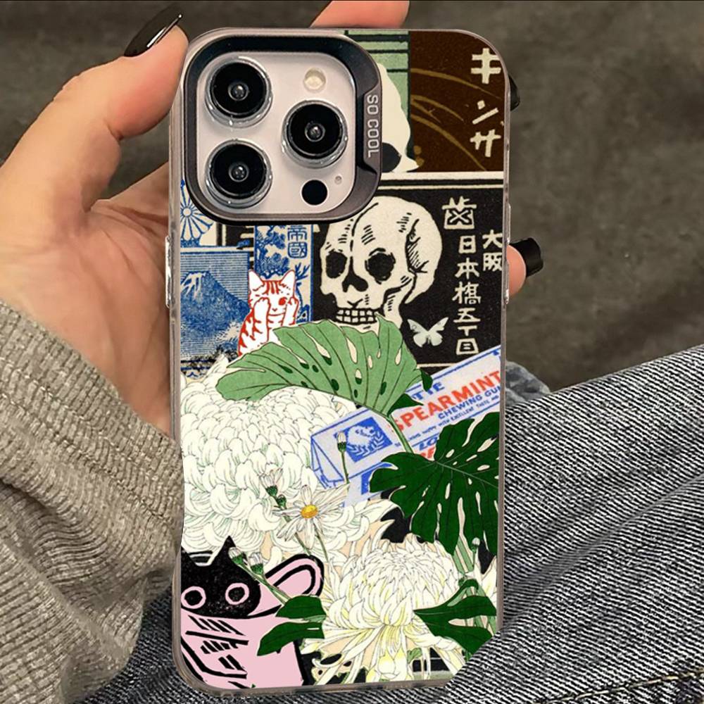 Китайский Шик Мозаика Граффити Зеленый Ротанг Чехол для Телефона Для iPhone 17 16 15 14 13 12 11 XS XR X Pro Max Plus Цветной Серебристый Чехол