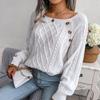Women Warm Knitted Sweater Autumn Winter Casual Square Collar Studded Button Twist Knit Pullover Jumpers