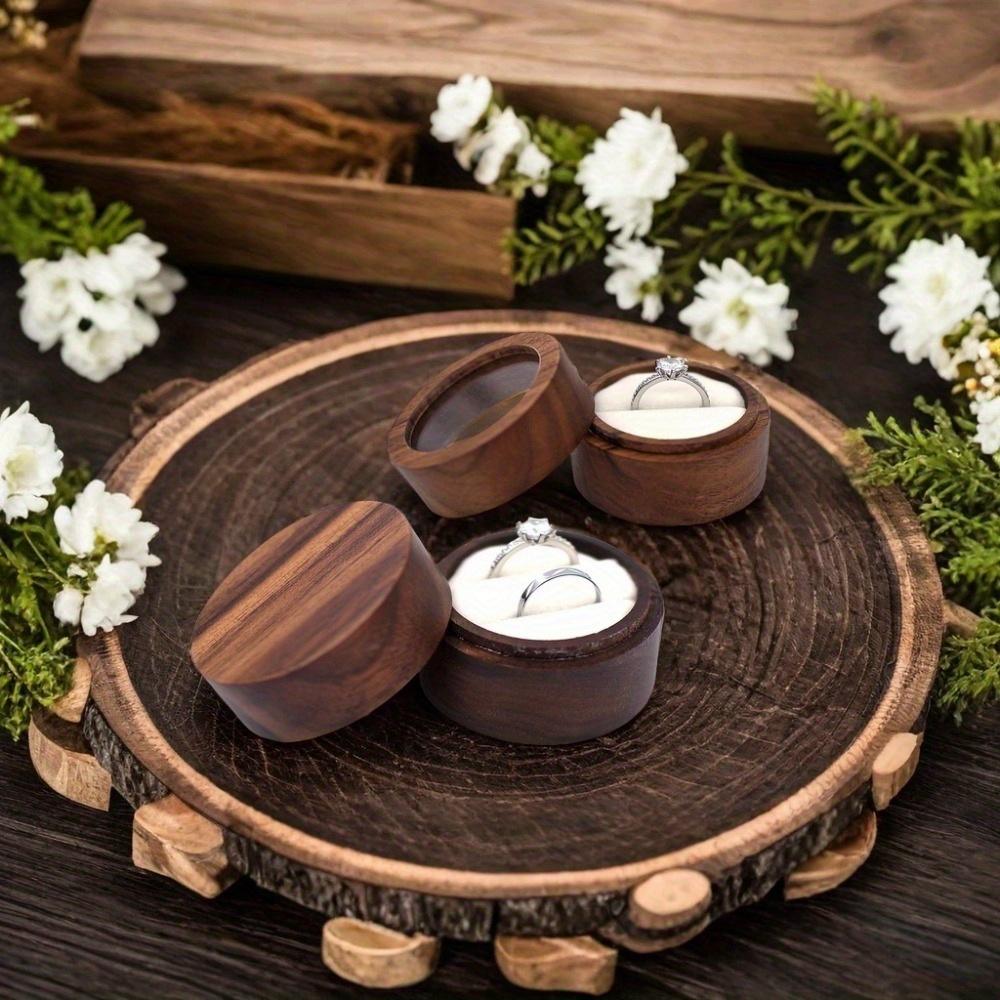 Круглая Шкатулка для Кольца из Черного Ореха, Портативная Шкатулка для Хранения Украшений, Можно Выгравировать Слова на Шкатулке для Помолвочного Кольца. День Святого Валентина