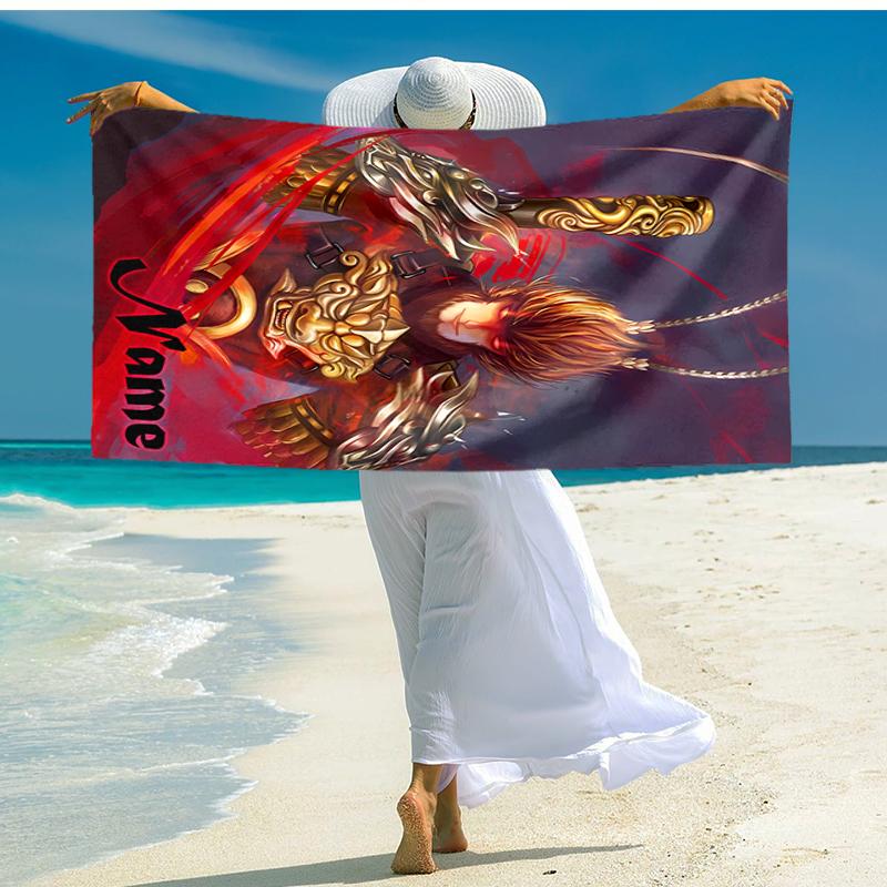 Personalized customized proof beach towel with Black Myth Wukong Game pattern - soft, absorbent, quick-drying, perfect swimming, camping&bathing
