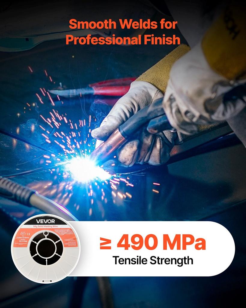 Flux Core MIG Welding Wire, E71T-11 0.8mm 4.5kg, Gasless Mild Steel Welding Wire with Low Spatter for All Position Arc Welding, Self-Shielded for