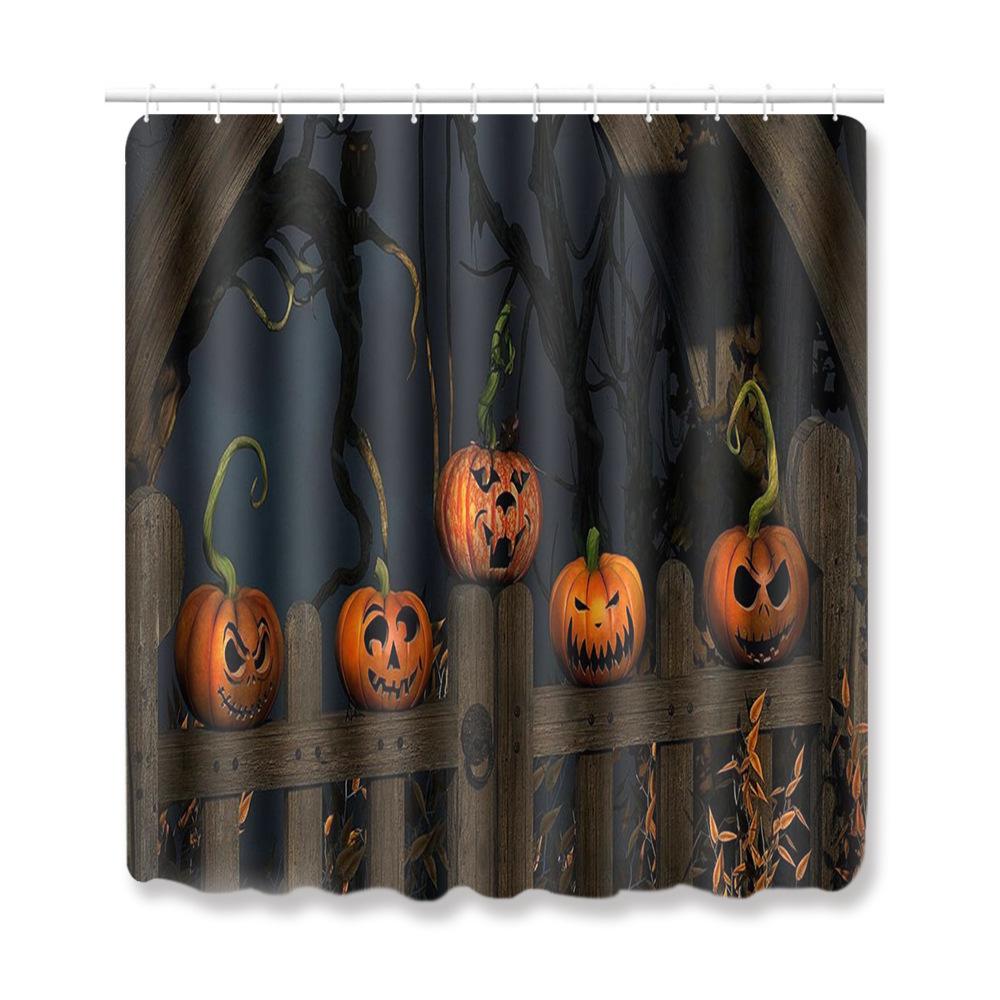 Halloween Shower Curtain Floor Mat Three-Piece Combination Set, Living Room Sand Absorbent Carpet, Bedroom Non-Slip Door Mat