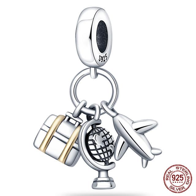 Подходит для модных оригинальных браслетов 925 пробы, серебро 925 пробы, серебро, синий, астронавт, самолет, подвески для путешествий, бусины, подвески для женщин, модные ювелирные изделия своими руками