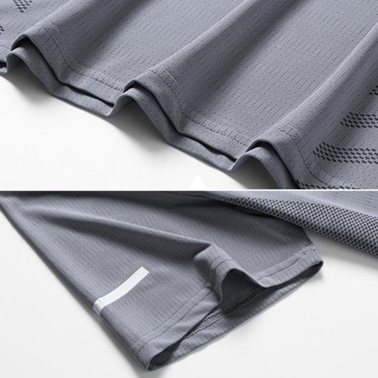 Summer Men Top Ice Silk Quick-drying Mesh Short Sleeves Plus Size O Neck Loose Contrast Color Thin Elastic Casual Pullover Daily Sport T-shirt