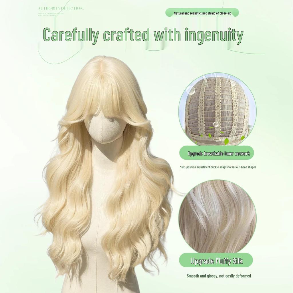 Длинный платиновый блонд, волнистый, кудрявый парик для женщин - Бесшовный, в стиле Лолита