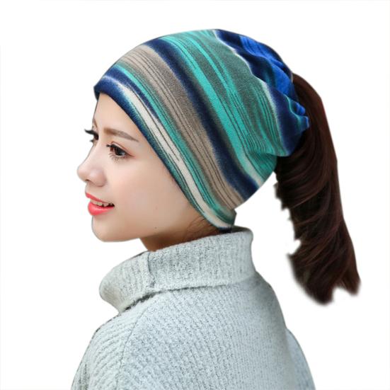Women Stretchy Striped Turban Head Wrap Band Chemo Hat Bandana Pleated Cap