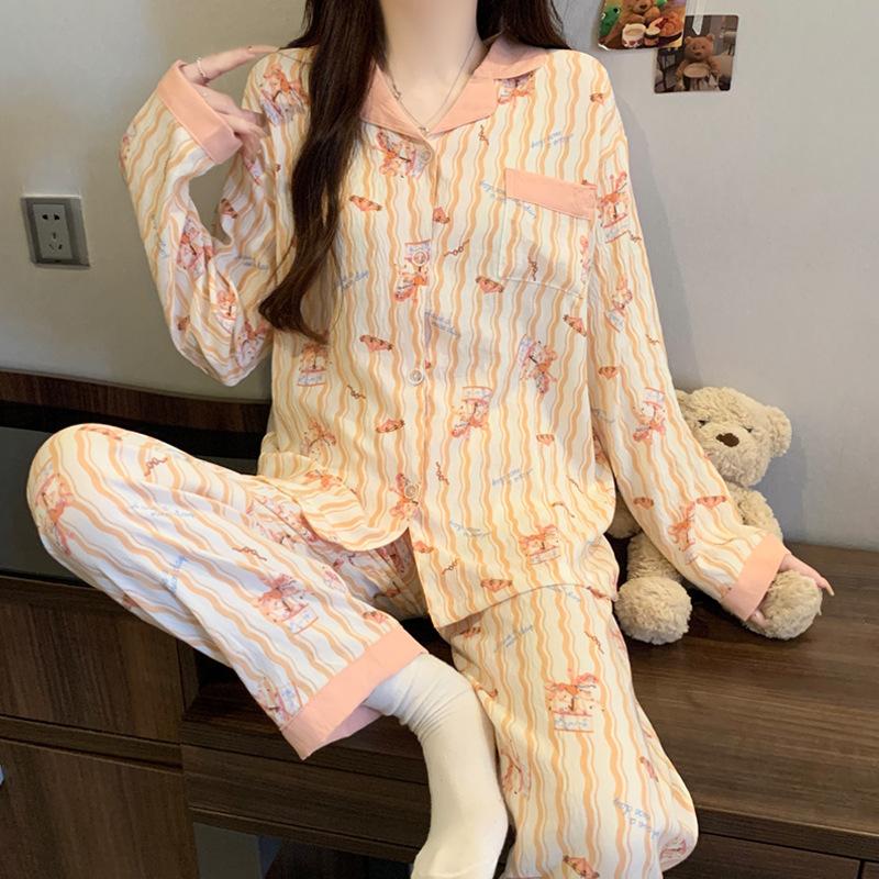 Cloud Cotton Pajamas Women'S Long-Sleeved Cardigan Cute Cartoon Girl Style Loungewear Suit