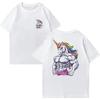 Muscle Unicorn Gym Graphic T Shirt Unisex Oversized Front Back Print Rainbow Fitness Tee Cotton Soft Breathable