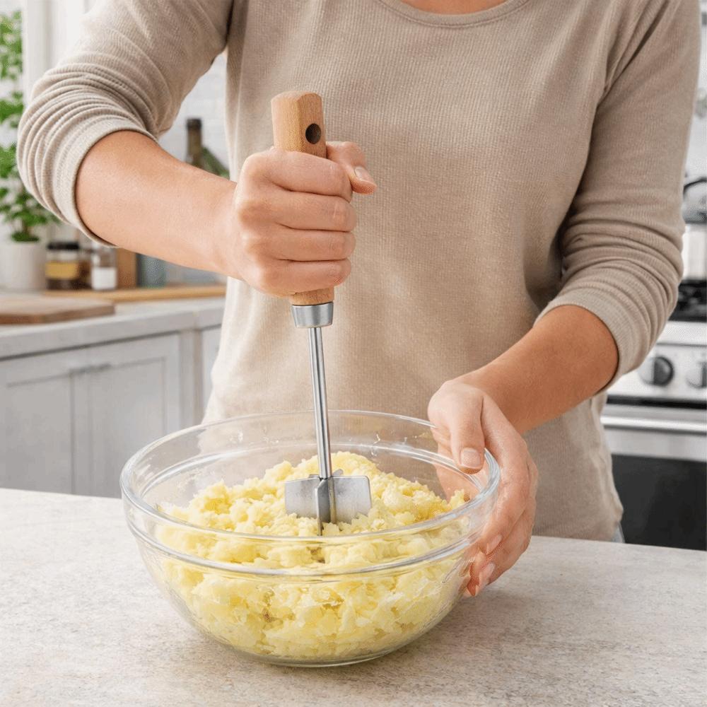 Мясорубка ручная из нержавеющей стали с деревянной ручкой, ручной ручной миксер для мяса, нескользящая, 6 лезвий, измельчитель продуктов, детское питание